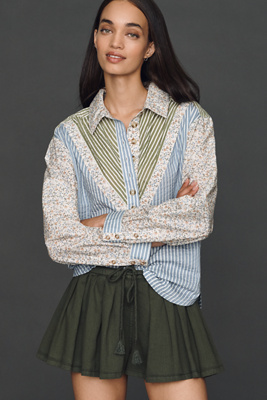 Pilcro Cotton Mixed Stripe Buttondown Shirt In Blue