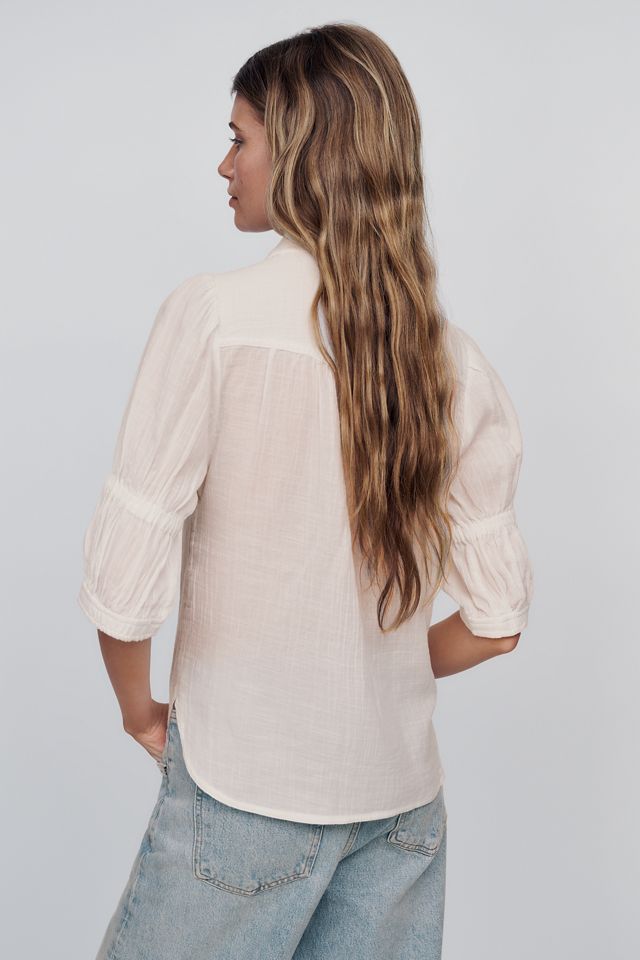 Pilcro Tallulah 100% Cotton Double Puff Sleeve Blouse #2