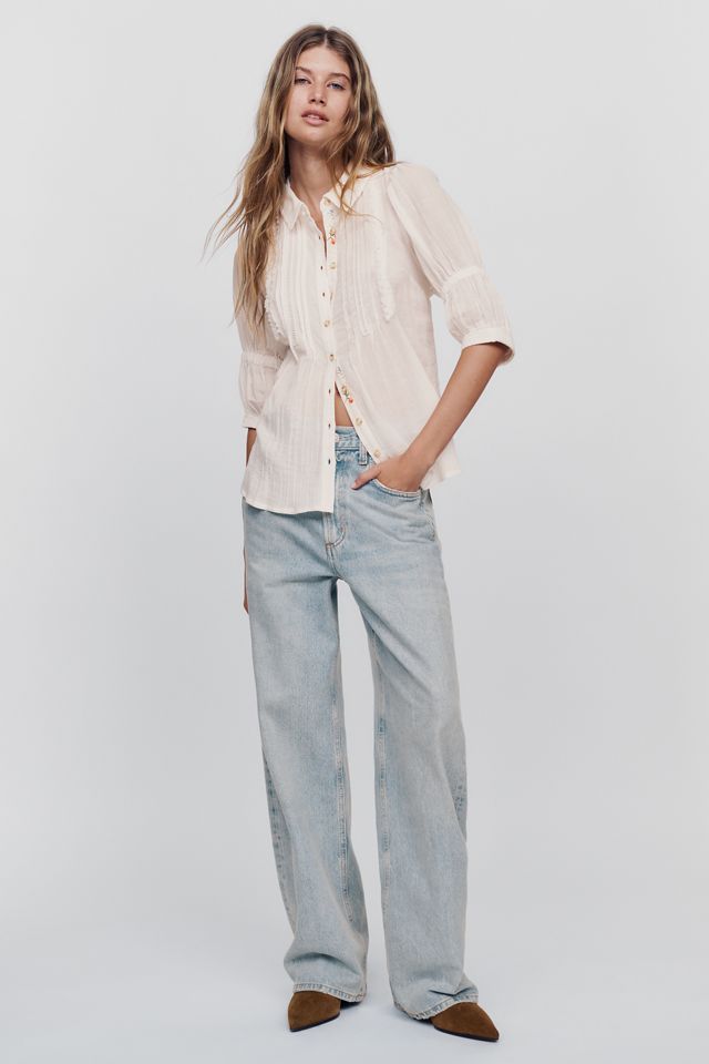 Pilcro Tallulah 100% Cotton Double Puff Sleeve Blouse #3