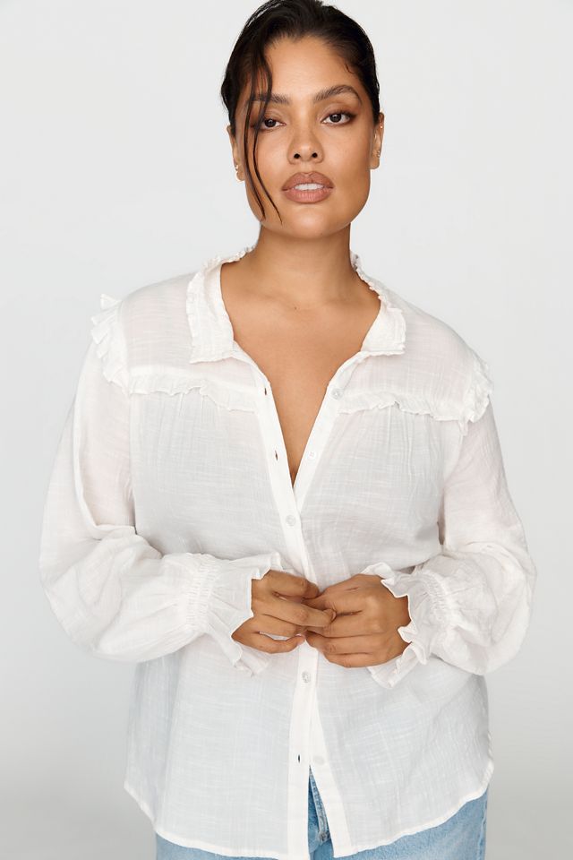 By Anthropologie 100% Cotton Ruffled Blouse #4