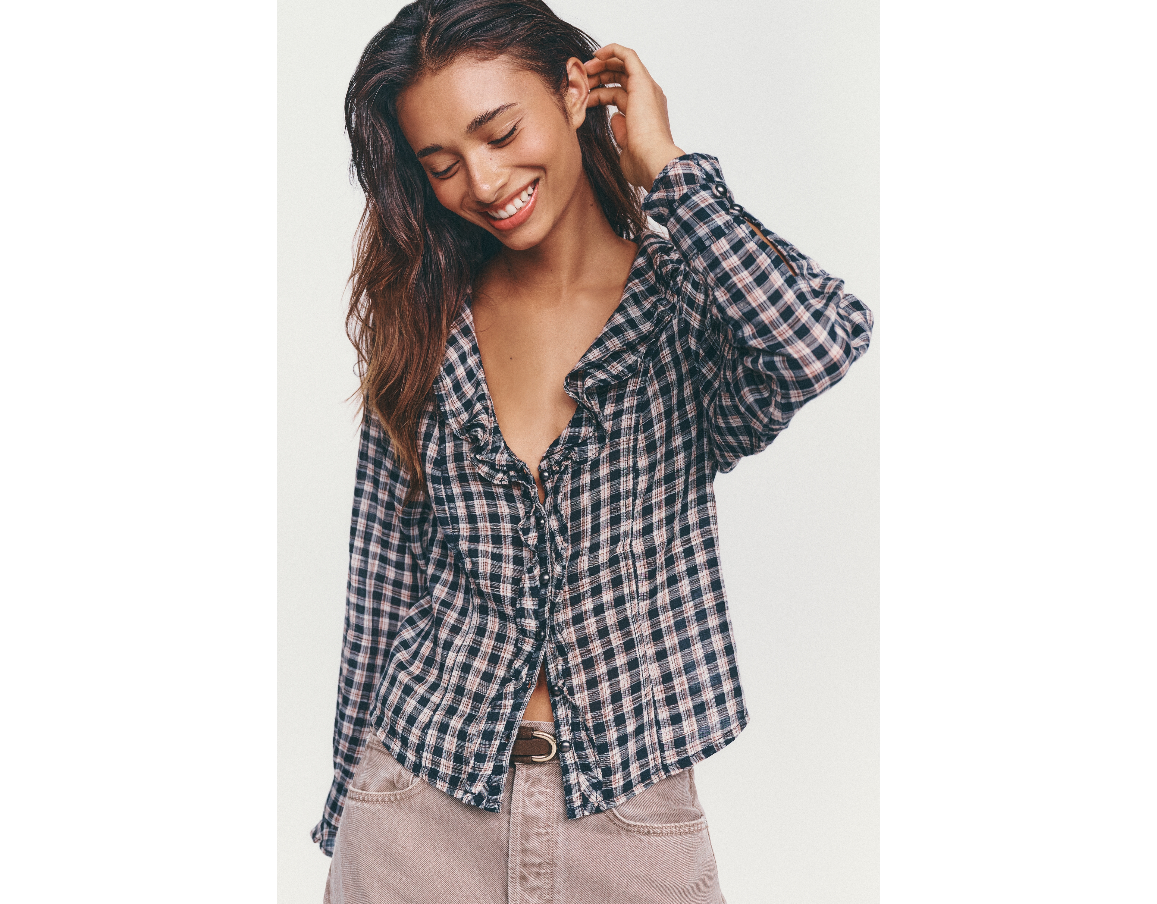 Pilcro 100% Cotton Ruffle Tux Blouse