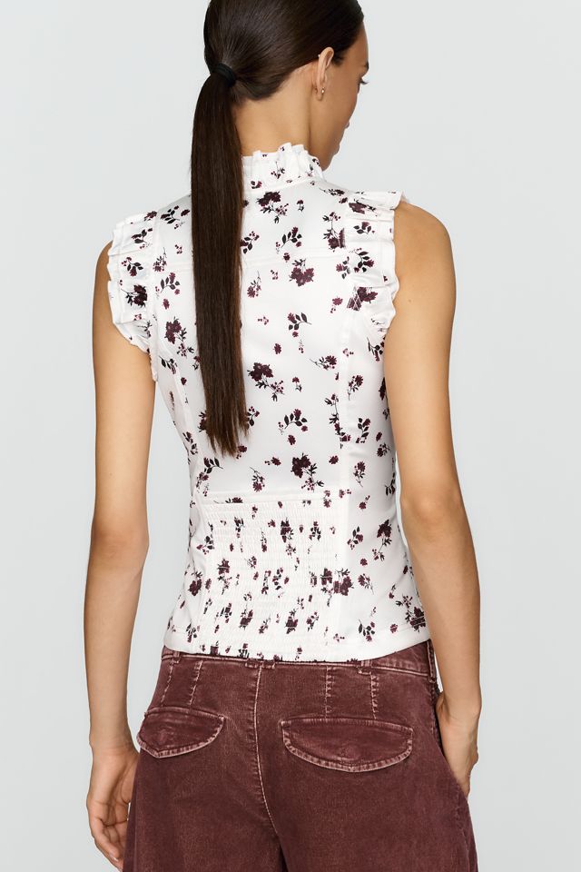 Pilcro Satin Ruffled Sleeveless Button Front Blouse | Anthropologie