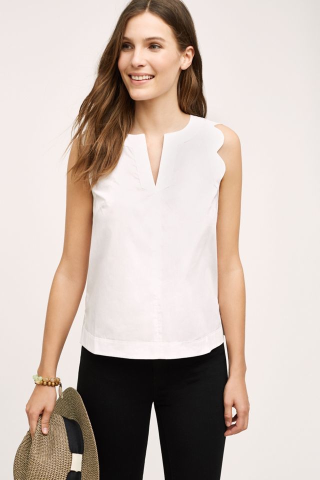 Scalloped Poplin Tank