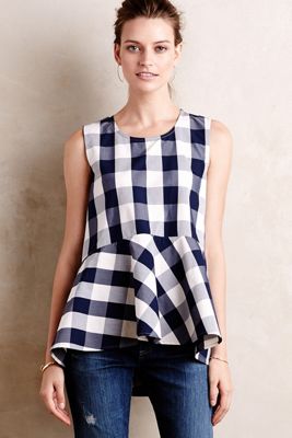Checked Poplin Peplum Top