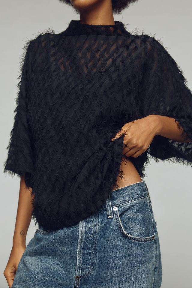 By Anthropologie Mock-Neck Tassel Top #3