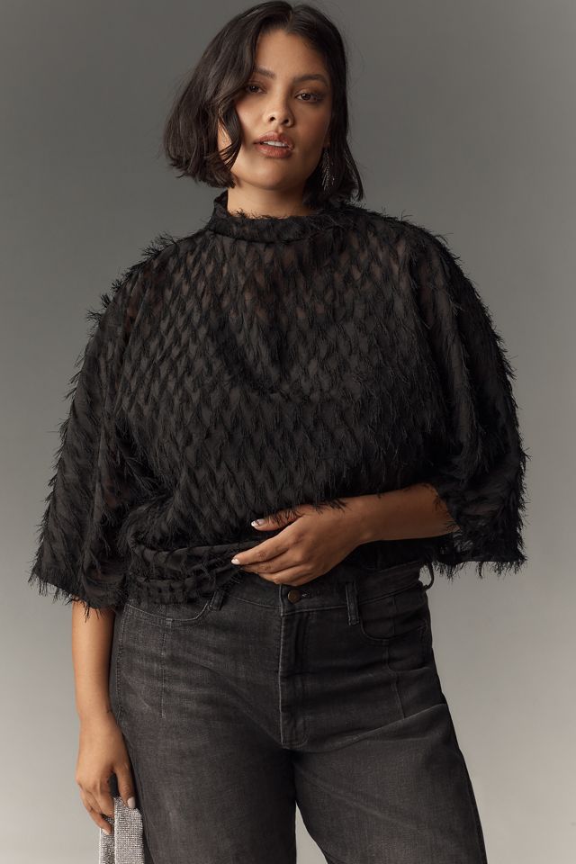 By Anthropologie Mock-Neck Tassel Top #4