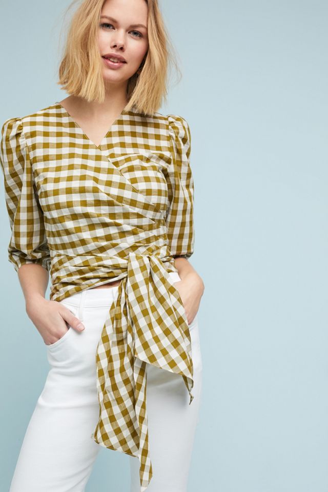 WHIT Gingham Wrapped Blouse