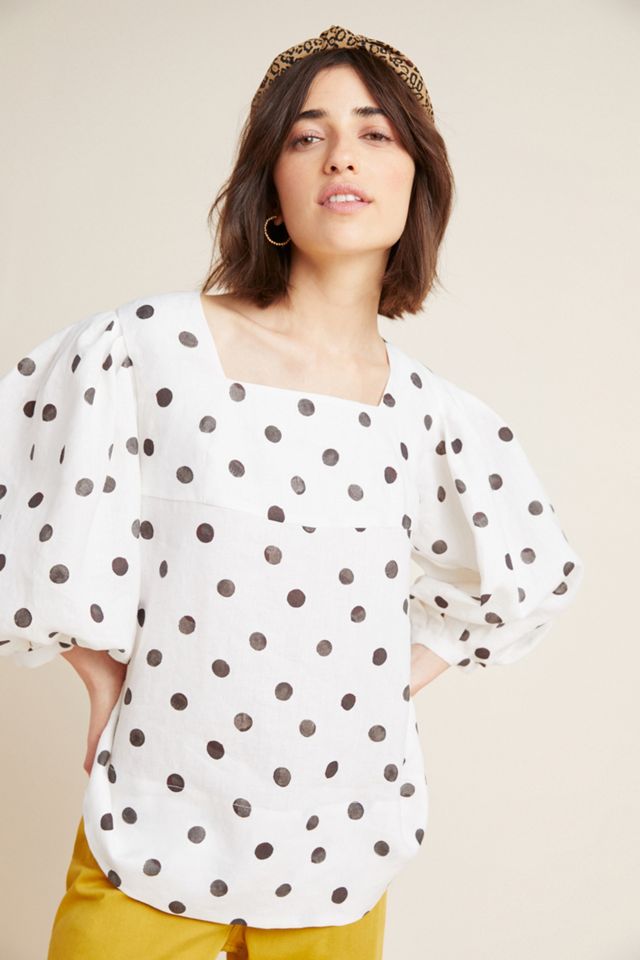 WHIT Polka Dot Linen Blouse #3