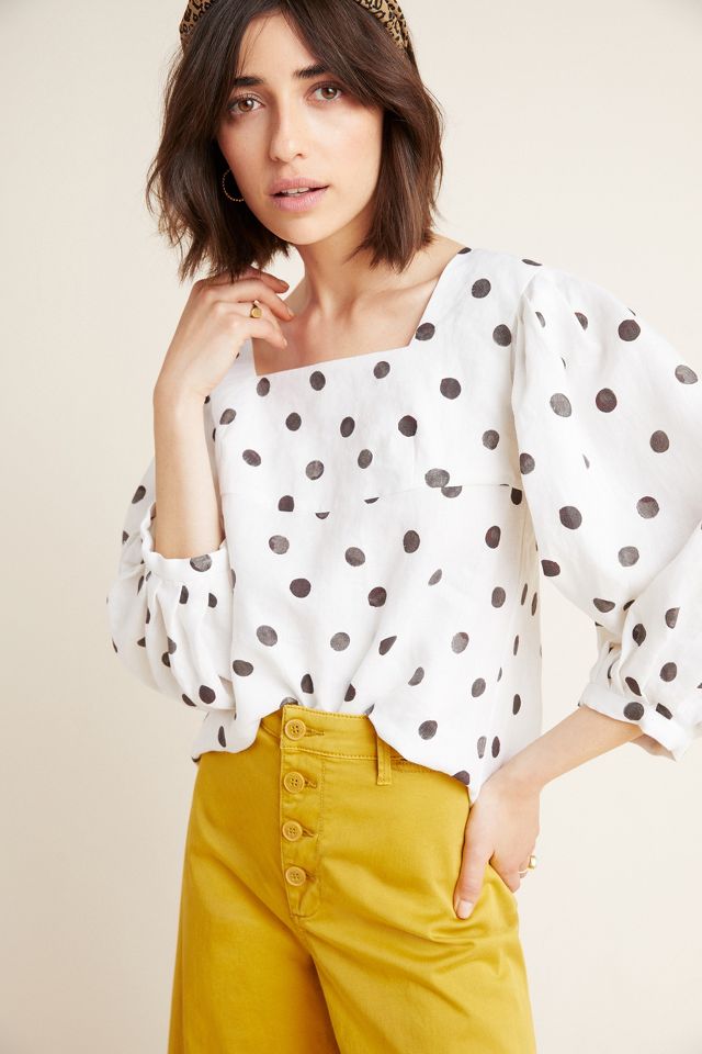 WHIT Polka Dot Linen Blouse | Anthropologie