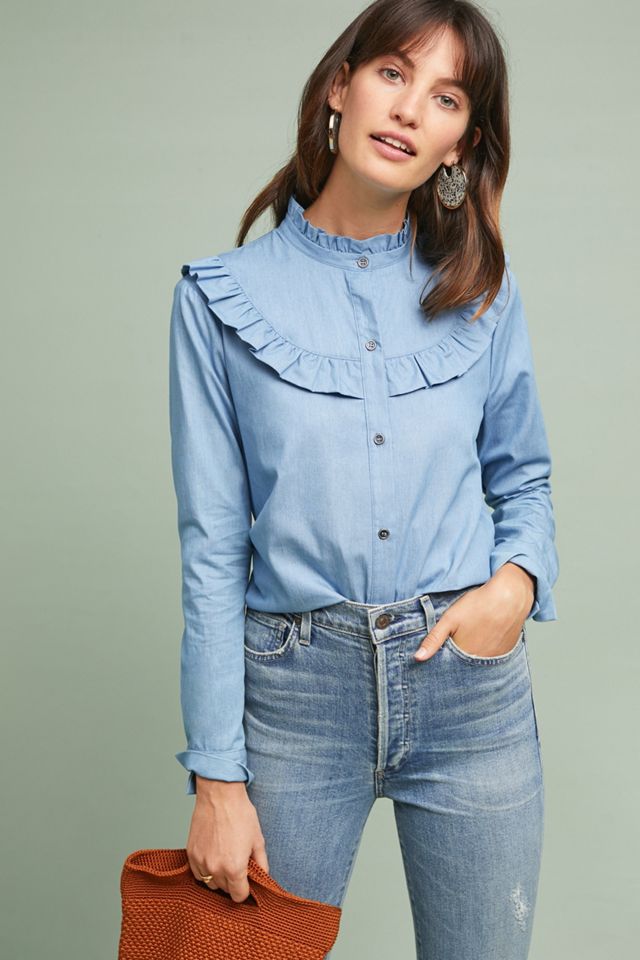 Ruffled Denim Buttondown