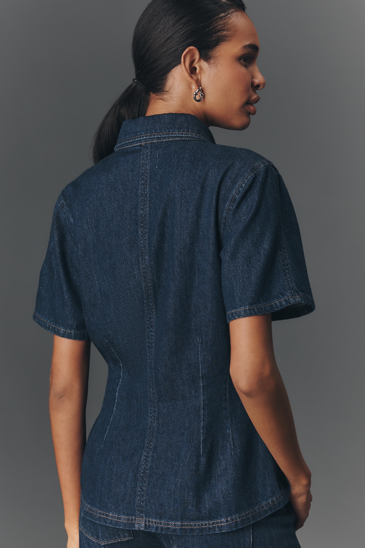 DL1961 Joice Short-Sleeve Waisted Buttondown Shirt