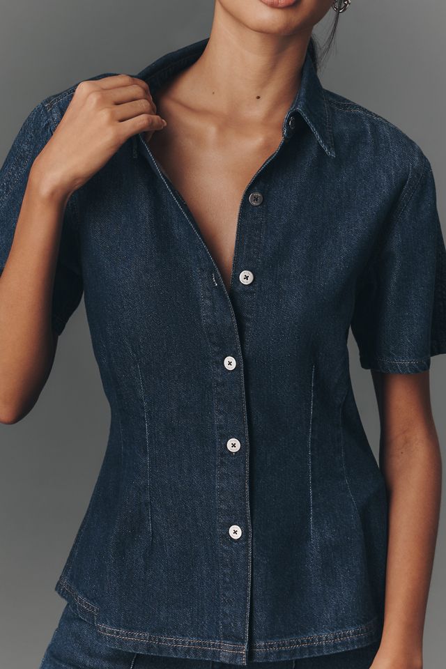 DL1961 Joice Short-Sleeve Waisted Buttondown Shirt #3