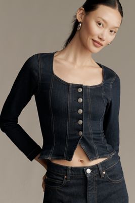 By Anthropologie Long-Sleeve Embroidered Mesh Top