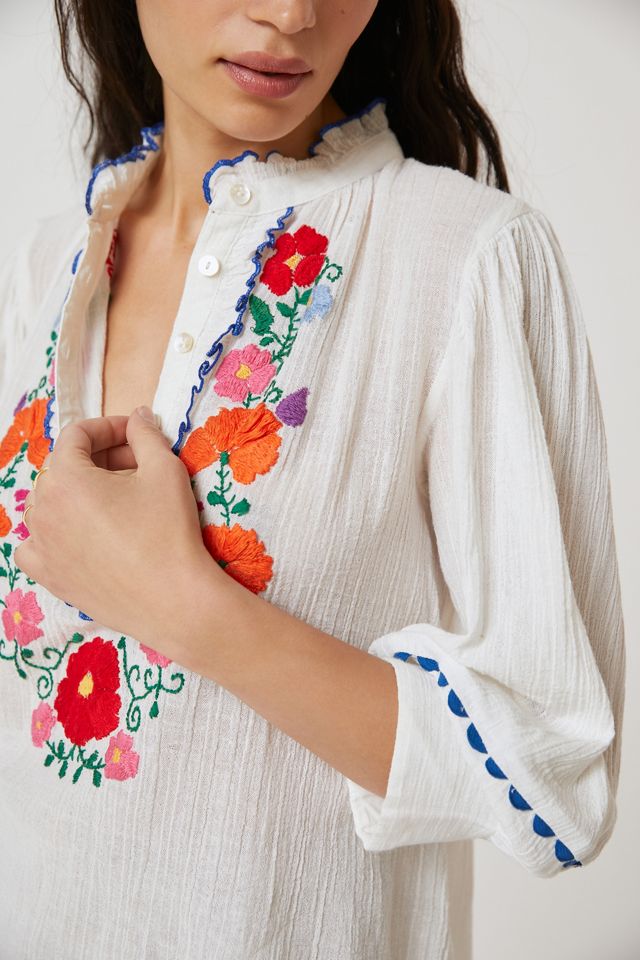 Antik Batik Embroidered Flowy Blouse #1