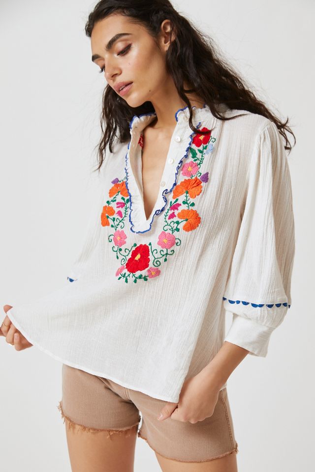 Antik Batik Embroidered Flowy Blouse #3