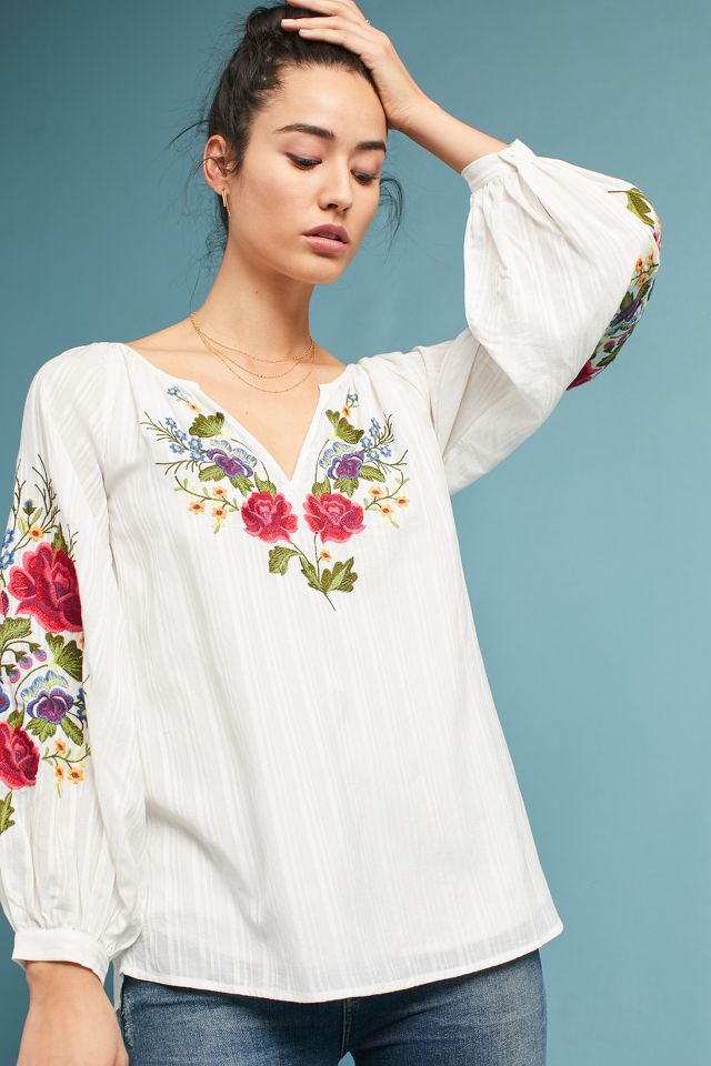 Mira Embroidered Peasant Blouse | Anthropologie