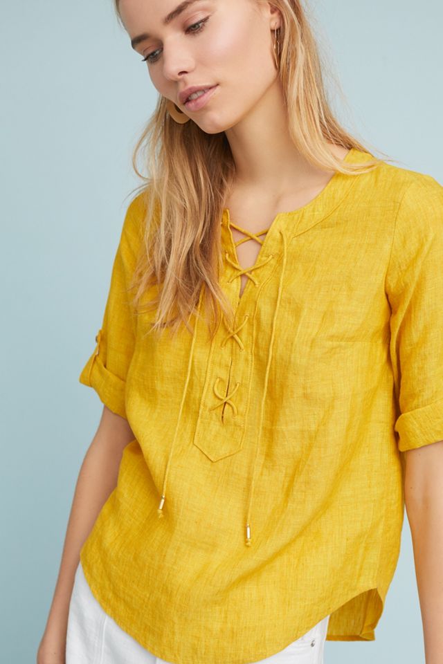 大人気新作 Linen Lace-Up Blouse | Anthropologie トップス