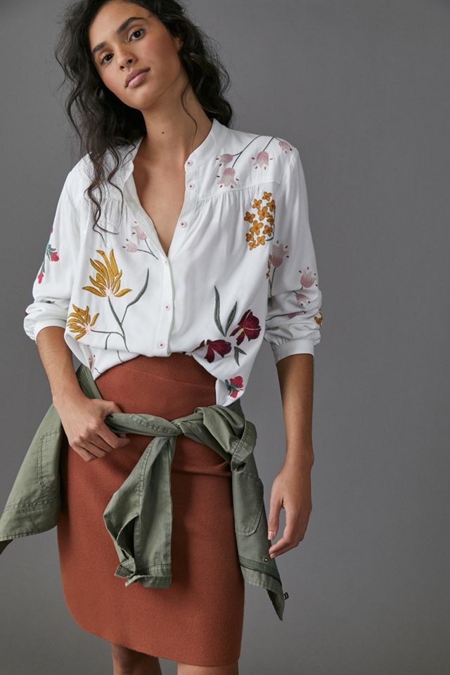 Julienne | Women’s Embroidered Button Front Blouse