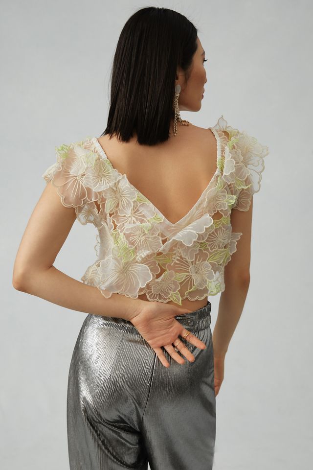 By Anthropologie Sheer Appliqué Top #1