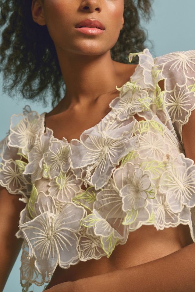 By Anthropologie Sheer Appliqué Top #4