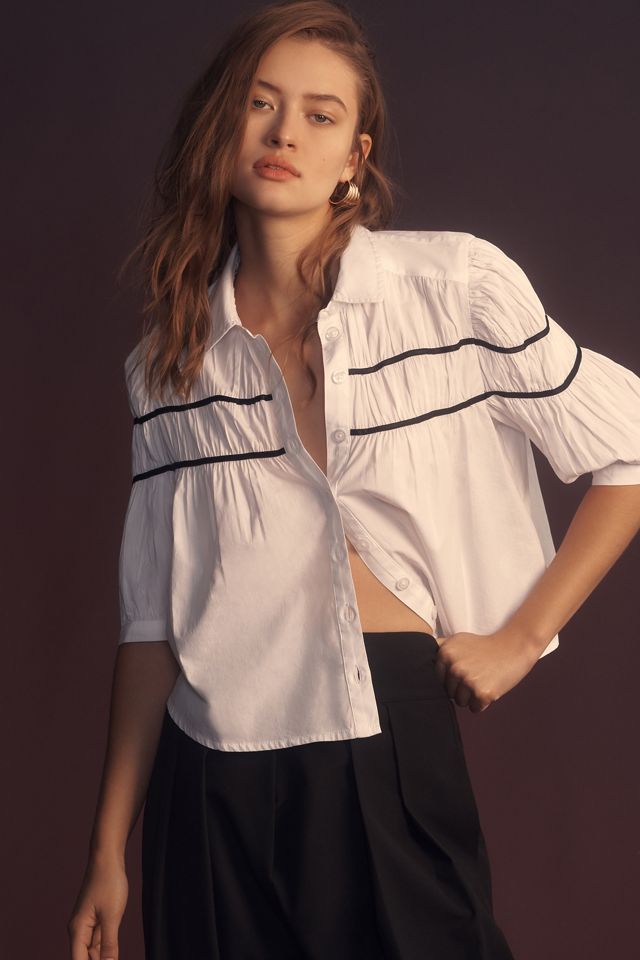The Leandra Shirred Yoke Blouse by Maeve | Anthropologie