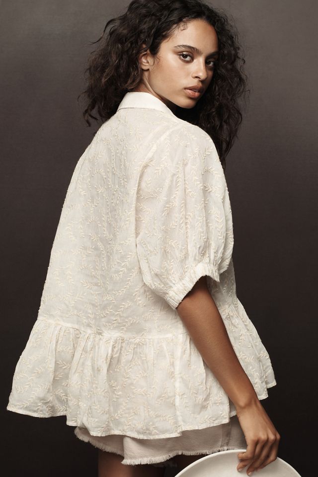 By Anthropologie Lace-Placket Babydoll Blouse #1