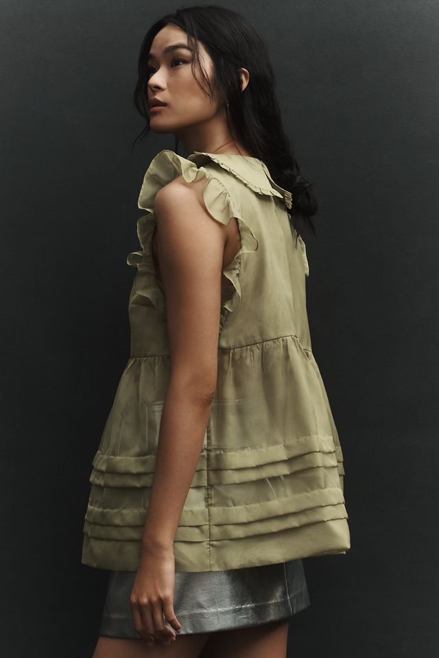 Maeve Peter Pan Collar Sheer Pintuck Babydoll Tank #1