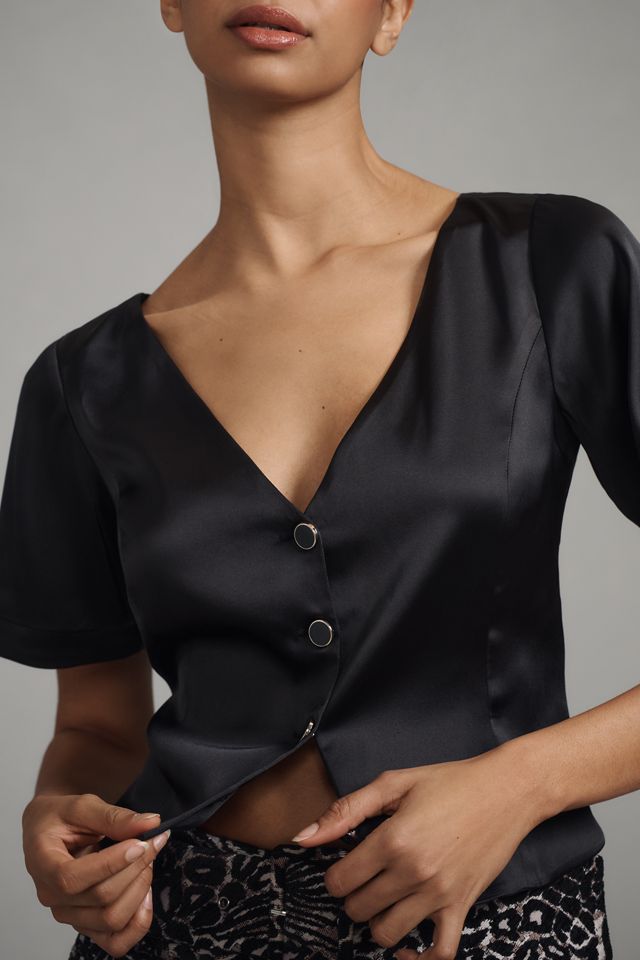 By Anthropologie Short-Sleeve Structured Shine Top #1