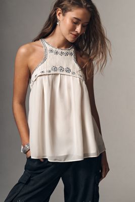 By Anthropologie Sheer Embellished HalterTop
