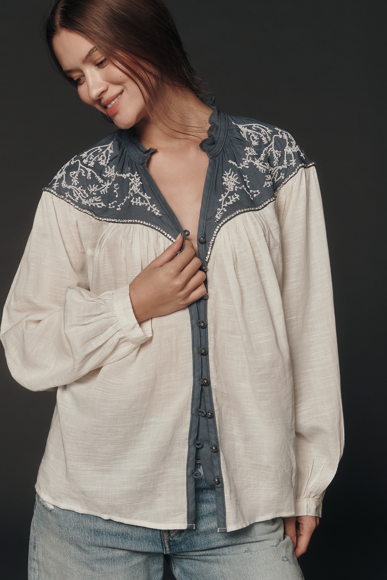 Pilcro Puff-Sleeve Buttondown Blouse