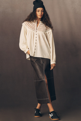 Pilcro Lace Yoke Peasant Blouse In White