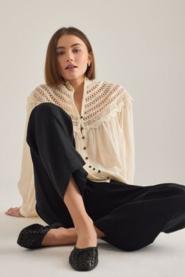 Camicetta Stile Contadina con Inserto in Pizzo Pilcro