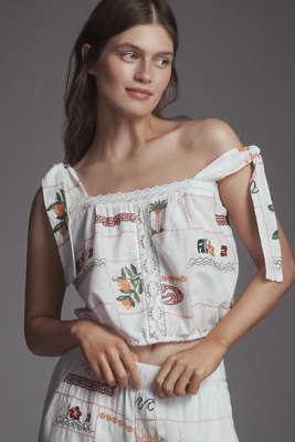 Pilcro Embroidered Patchwork Cropped Tank Top In White