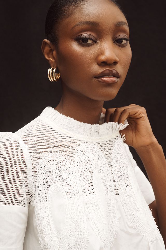 The Iris Short-Sleeve Lace Poplin Blouse by En Elly #3