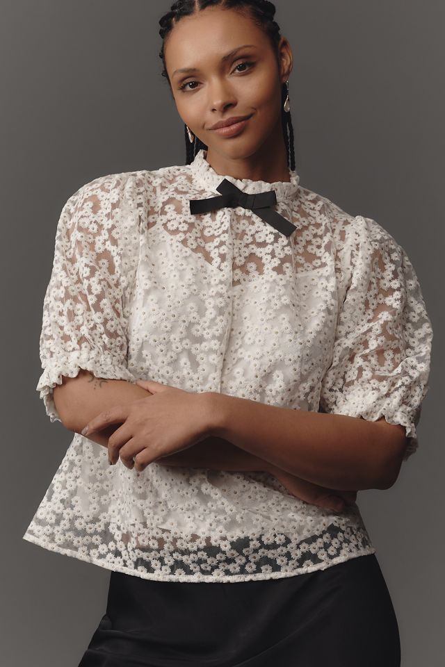 En Elly Puff-Sleeve Bow Blouse #4