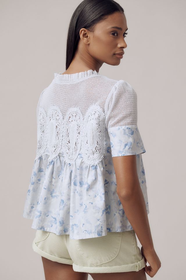 The Iris Short-Sleeve Lace Poplin Blouse by En Elly #1