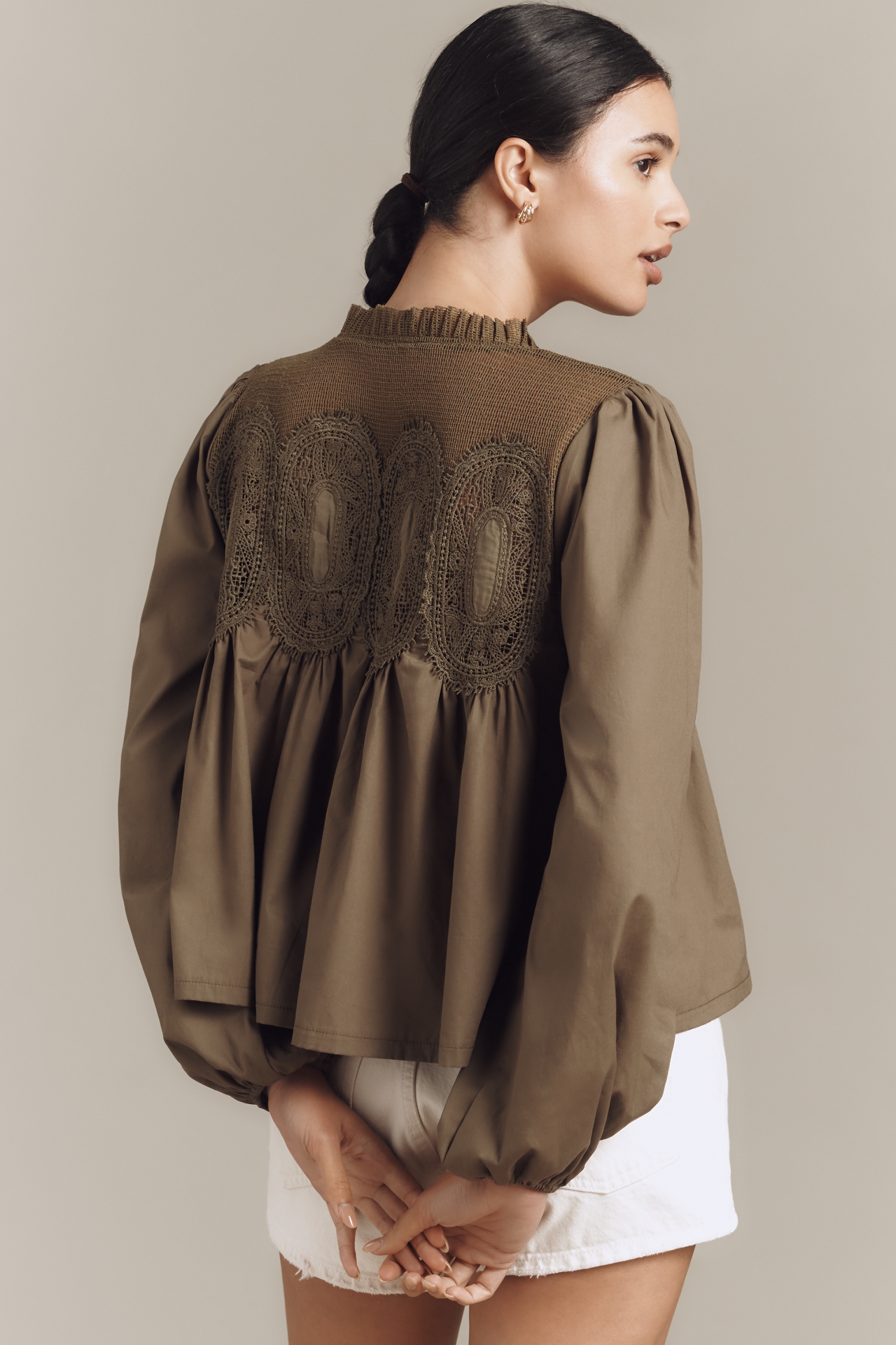 The Iris Long-Sleeve Lace Poplin Blouse by En Elly