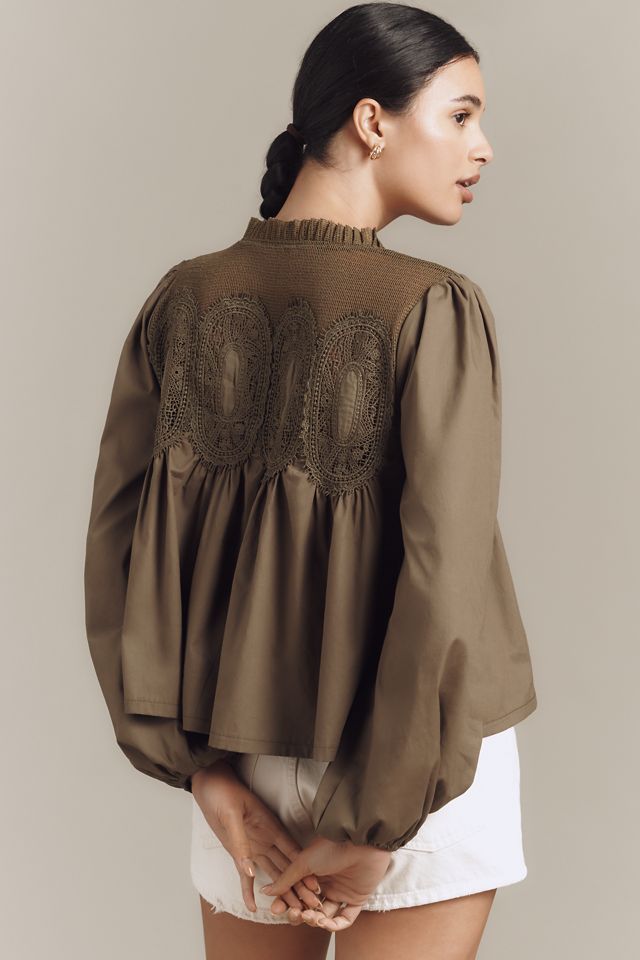 The Iris Long-Sleeve Lace Poplin Blouse by En Elly #1