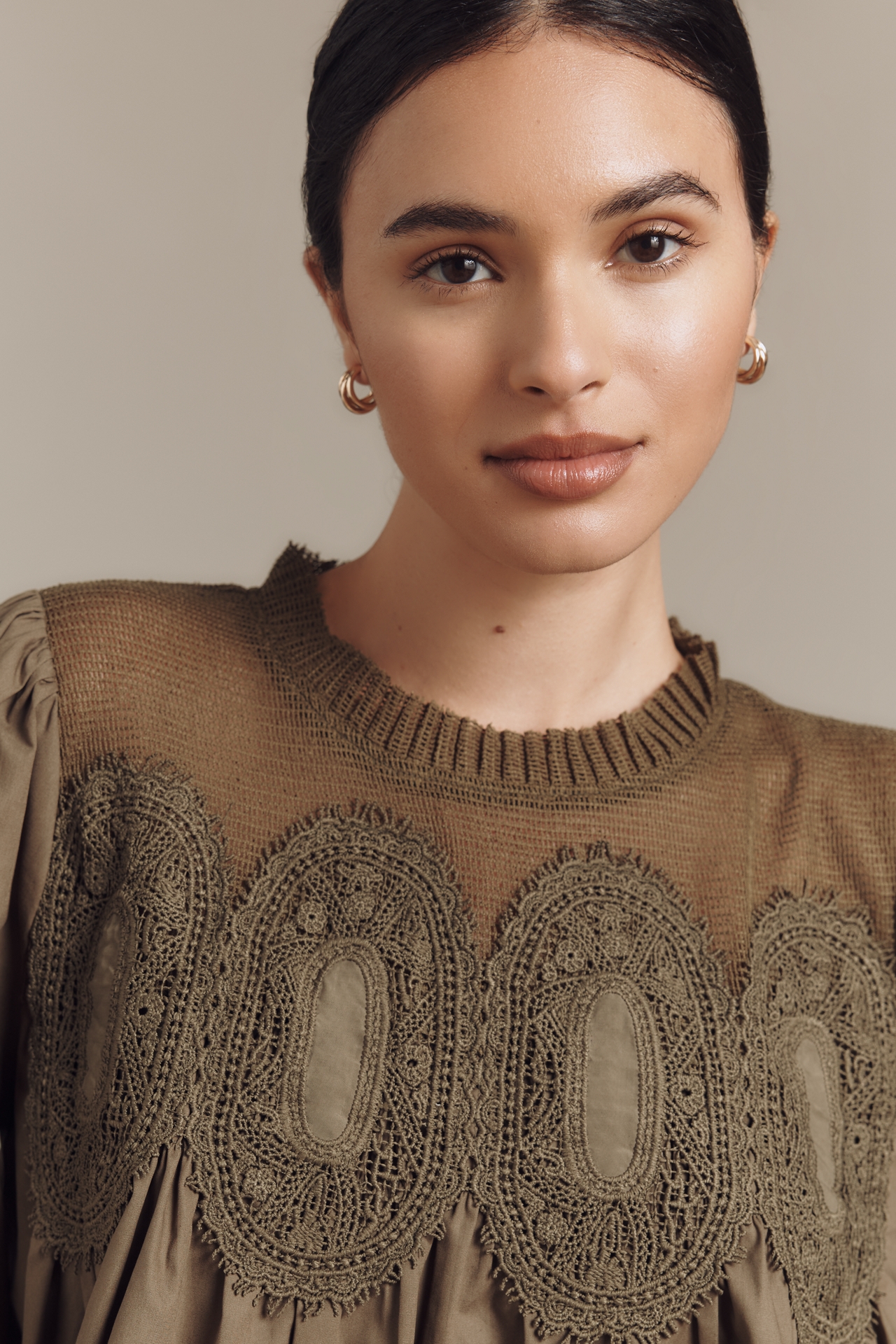 The Iris Long-Sleeve Lace Poplin Blouse by En Elly