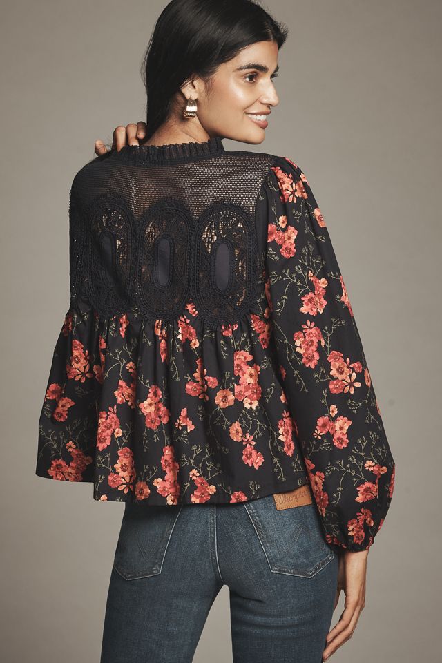 By Anthropologie Puff-Sleeve Eyelet Top
