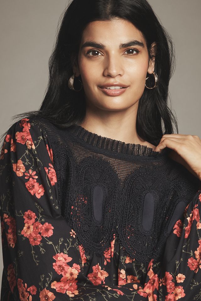 By Anthropologie Puff-Sleeve Eyelet Top