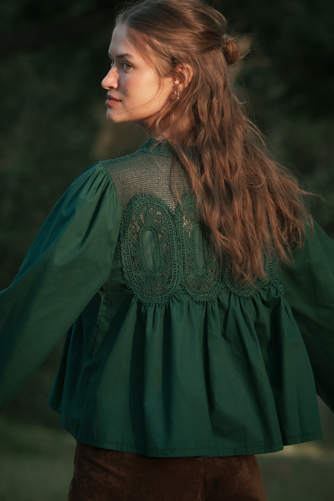 The Iris Long-Sleeve Lace Poplin Blouse by En Elly