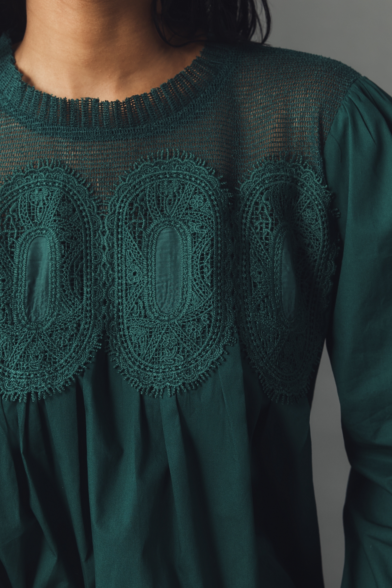 The Iris Long-Sleeve Lace Poplin Blouse by En Elly