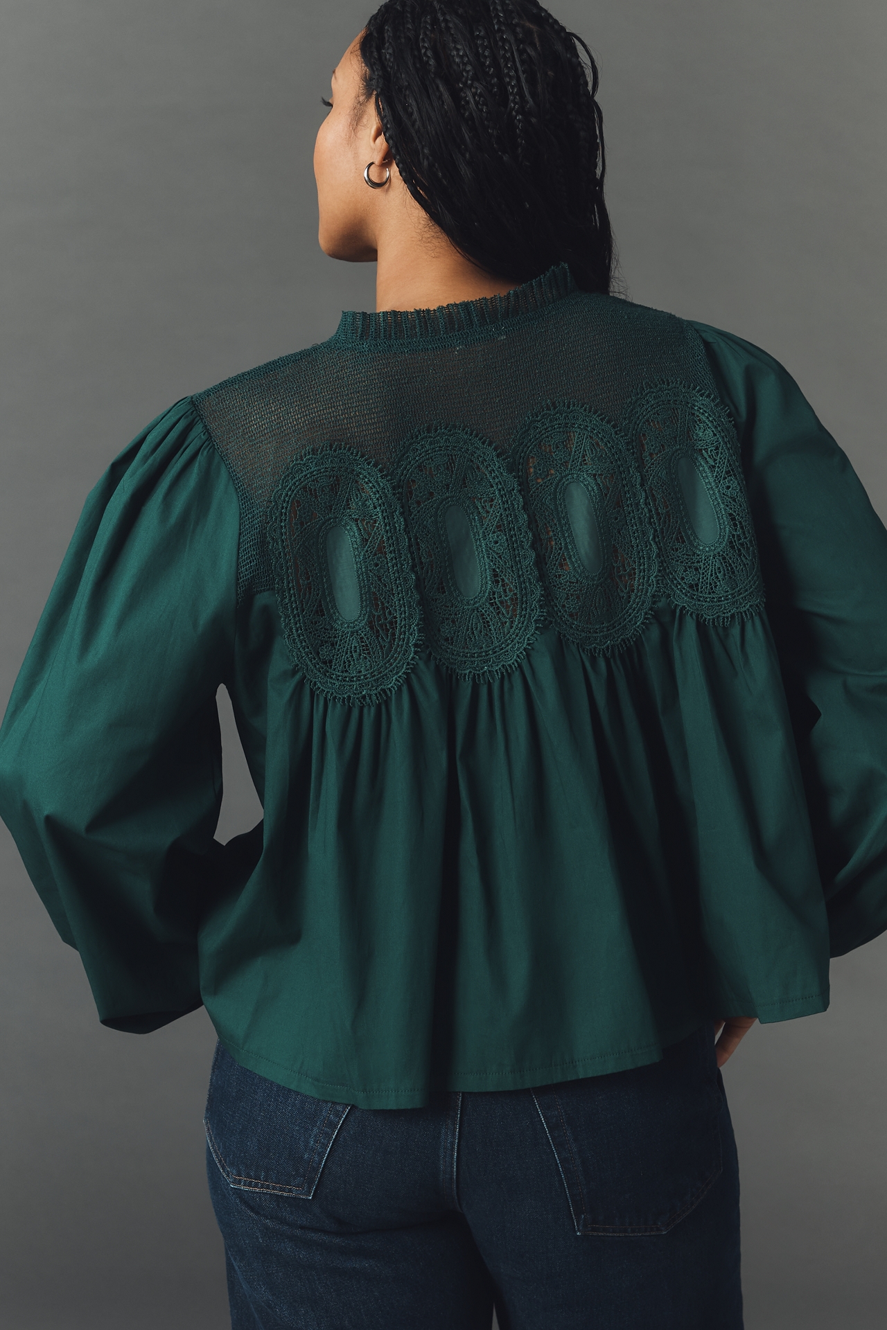 The Iris Long-Sleeve Lace Poplin Blouse by En Elly