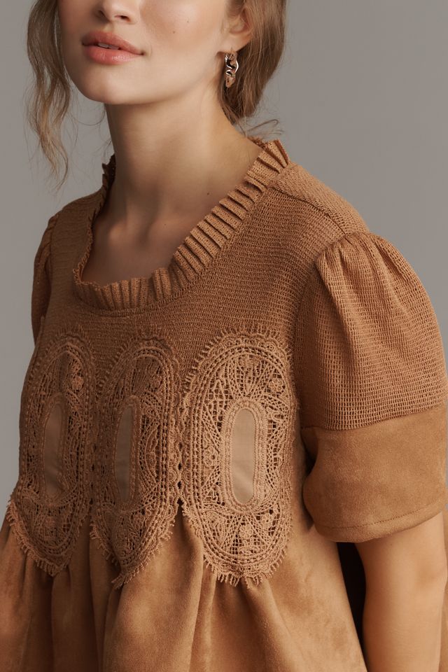 The Iris Short-Sleeve Sueded Blouse by En Elly