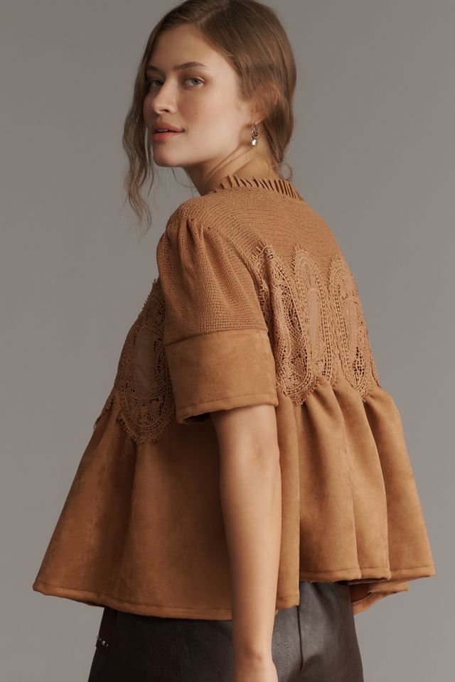 The Iris Short-Sleeve Sueded Blouse by En Elly