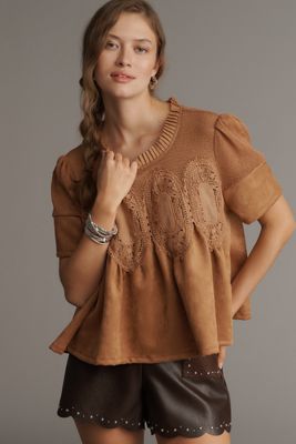 The Iris Short-Sleeve Sueded Blouse by En Elly