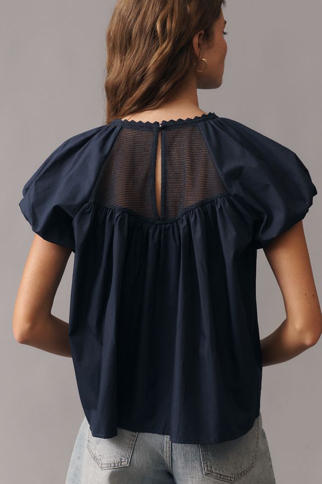 Blusa de Crochet con Mangas Abullonadas En Elly #1