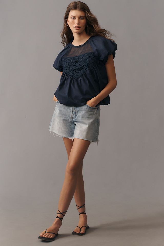 Blusa de Crochet con Mangas Abullonadas En Elly #2