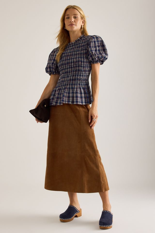 Top bouffant à smocks à carreaux By Anthropologie #2